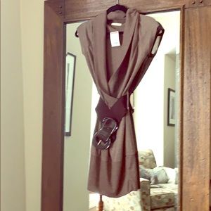 Cap sleeve light weight belted dress